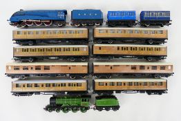 Hornby - Two unboxed Oo gauge steam locomotives and tenders with a group of unboxed passenger