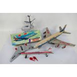Buhler - 2 x vintage tinplate aircraft models and a chrome plated Swissair ashtray.