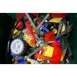Meccano - Lego - A large box of loose Meccano parts and pieces with some Lego pieces mixed in.