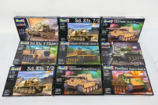 Revell - Nine boxed plastic military vehicle model kits in 1:72 scale.