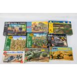 Revell - Airfix - Hasegawa - Nine boxed plastic military model and figure kits in 1:72 and 1:76