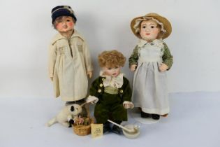 Connie's Dolls - Brenda Jarvis - Other - 3 x porcelain dolls, a doll called Bubbles with a seat,