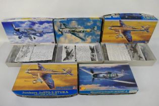 Hasegawa - Five boxed 1:48 scale German WW2 military aircraft plastic model kits.