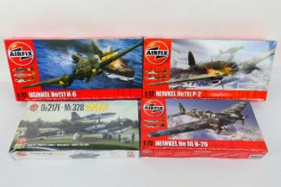 Airfix - Four boxed 1:72 scale plastic WW2 German military aircraft model kits from Airfix.