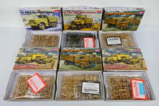 Academy - Six boxed plastic military vehicle model kits from Academy in 1:72 scale.