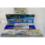 Tamiya - Airfix - Five boxed plastic model ship kits.
