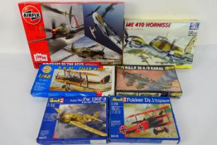 Revell - Airfix - Italeri - SMER - Heller - Six boxed plastic military aircraft model kits in 1:72