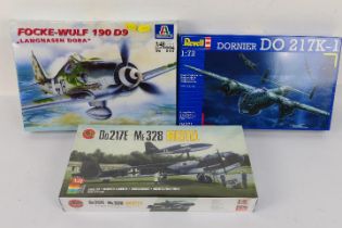 Revell - Airfix - Italeri - Three boxed factory sealed plastic military model aircraft kits.