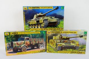 Zvezda - Three boxed 1:35 scale plastic military vehicle model kits from Zvezda.