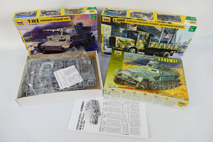 Zvezda - Three boxed 1:35 scale plastic military vehicle model kits from Zvezda.