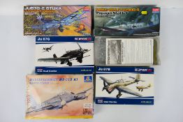Eduard - Academy - Italeri - Five boxed plastic WW2 German military aircraft model kits in various