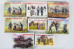 ICM - Eight boxed WW2 plastic military personnel model kits by ICM.