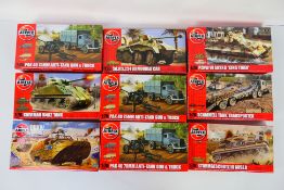 Airfix - Nine boxed plastic military vehicle model kits in 1:76 scale from Airfix.