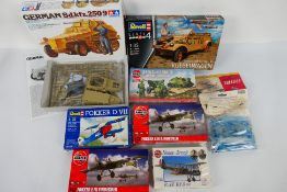 Tamiya - Revell - Airfix - A boxed and bagged collection of eight plastic model kits in various