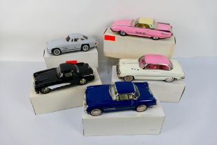 Vintage Tinplate - 5 x boxed tinplate cars including Ford Thunderbird and Mercedes 300 SL.