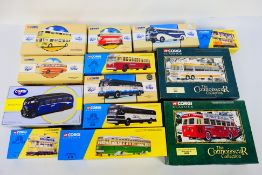 Corgi Classics - 13 boxed diecast model buses and trams from various Corgi ranges,