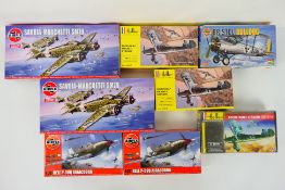 Airfix - Heller - Eight boxed plastic military aircraft model kits in 1:72 scale.