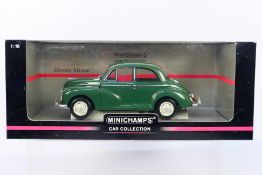 Minichamps - A boxed 1:18 scale Minichamps #150 137000 Morris Minor in green.