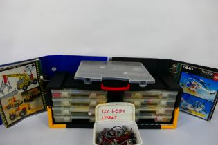 Lego - A quantity of playworn Lego housed in two 4 tray container cases, a compartment case,