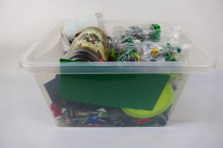 Lego - A crate of Lego parts and pieces in various shapes and colours and 3 x Bionicle figures