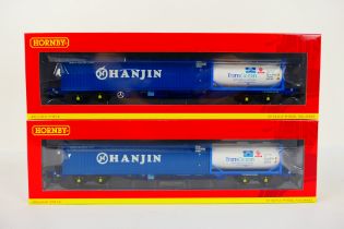 Hornby - 2 x boxed OO gauge Tiphook KFA tanktainers and 40 ft containers in Hanjin and Trans Ocean