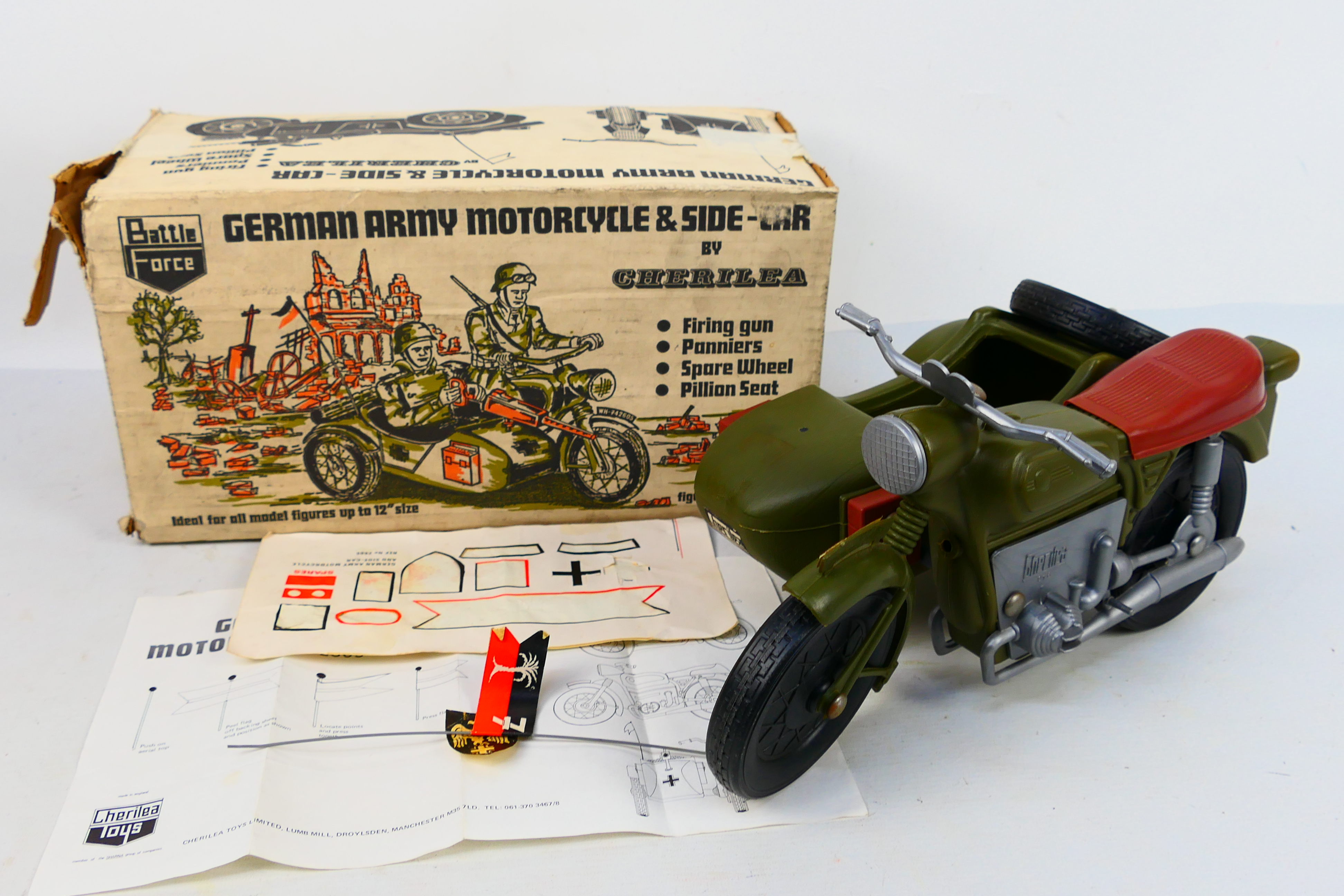 Cherilea Toys - Battle Force. A boxed Cherilea Toys made German Army Motorcycle & Sidecar #2605.