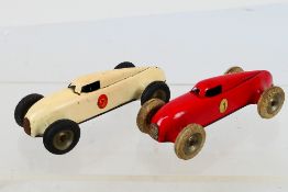 Gnom Lehmann - 2 x rare German pressed metal Auto Union racing cars in red and in white # 808.
