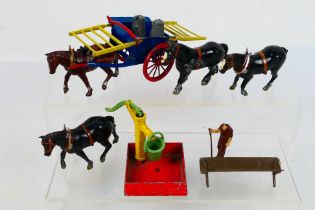 Britains - A Tumbrel Cart with horse and farm hand # 308 with three other horses,