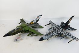 Unmarked - Two unboxed and constructed large scale plastic model Luftwaffe Tornado fighter jets.