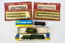 Graham Farish - Cav'ndish - Two N gauge locomotives with a boxed N gauge coach and two N gauge