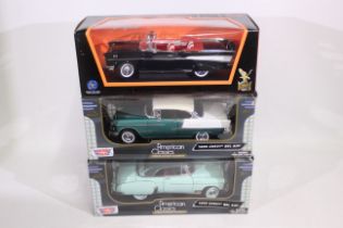 Road Signature - Motor Max - 3 x boxed classic Chevrolet models in 1:18 scale, a 1950 Bel Air,