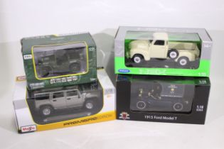 Motor City - Maisto - Welly - Militarist - 4 x boxed American vehicles in 1:18 scale,