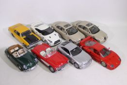 Maisto - Bburago - Motor Max - 8 x unboxed cars in 1:18 scale including Nissan GT/R, Porsche 356B,