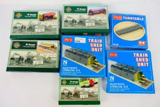 Peco - Ratio - 7 x boxed N gauge trackside accessories including Carriage Shed # 231,
