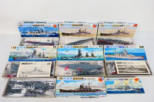 Tamiya - Aoshima - Fujimi - 8 x boxed Japanese battle ship model kits in 1:700 scale including