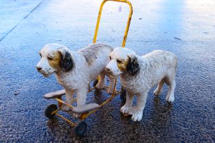 Tri-ang - Two vintage Tri-ang St.Bernard push along dogs.