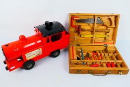 Tri-ang - A Tri-ang Puff Puff steam locomotive and a small wooden cased hobby tool set.