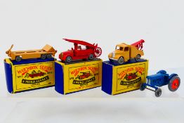 Matchbox - Moko Lesney - 4 x models, Dennis Fire Engine # 9, Bedford Tow Truck # 13,