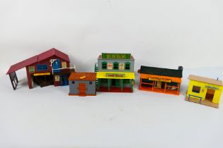 Britains - Wild West - Timpo - 3 x built up buildings from Britains Wild West series and 2 x from