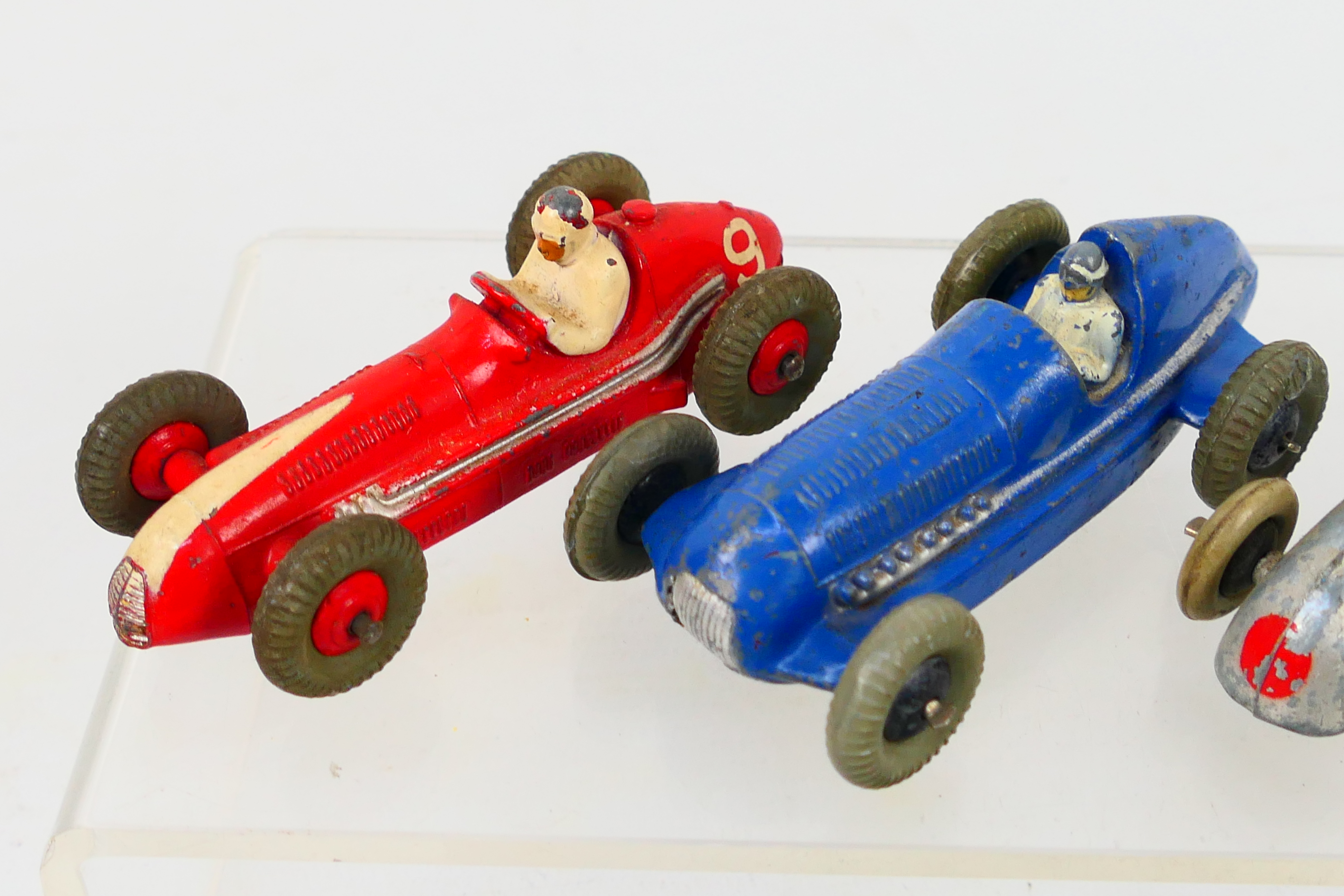 Dinky - 6 x unboxed racing cars, Auto Union with riveted base and no driver # 23E, Maserati # 23N, - Image 3 of 5