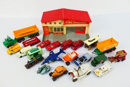 Matchbox - A Matchbox Fire Station # MG-1 and a group of vehicles including Lambretta TV175 # 36,