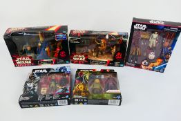 Star Wars - Hasbro - Disney - Five boxed Star Wars action figure sets from various series.