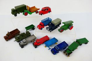 Dinky - A group of trucks including Army wagon # 623, a Six Wheel wagon in brown # 25s,