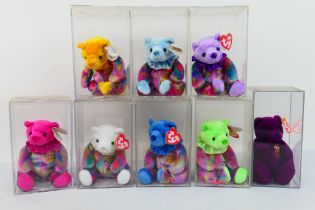 Ty Beanies - Eight Ty Beanies housed within perspex display cases.