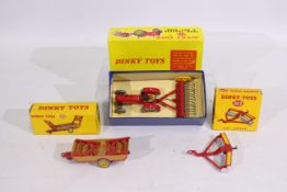Dinky - 3 x boxed farm models, Massy Harris tractor and rake # 310,
