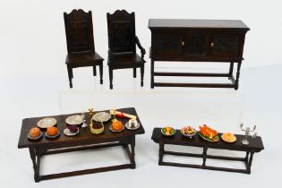 Tudor Time Miniatures by Norman Jones - 1:12 scale dining room suite comprising a 3 plank top