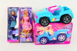Mattel - Barbie - Two boxed Barbie Dolls and boxed Barbie accessory.
