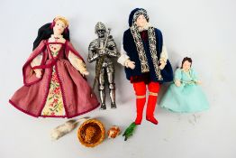 Unbranded - A group of 1:12 scale Tudor dolls house figures and animals including a lady,