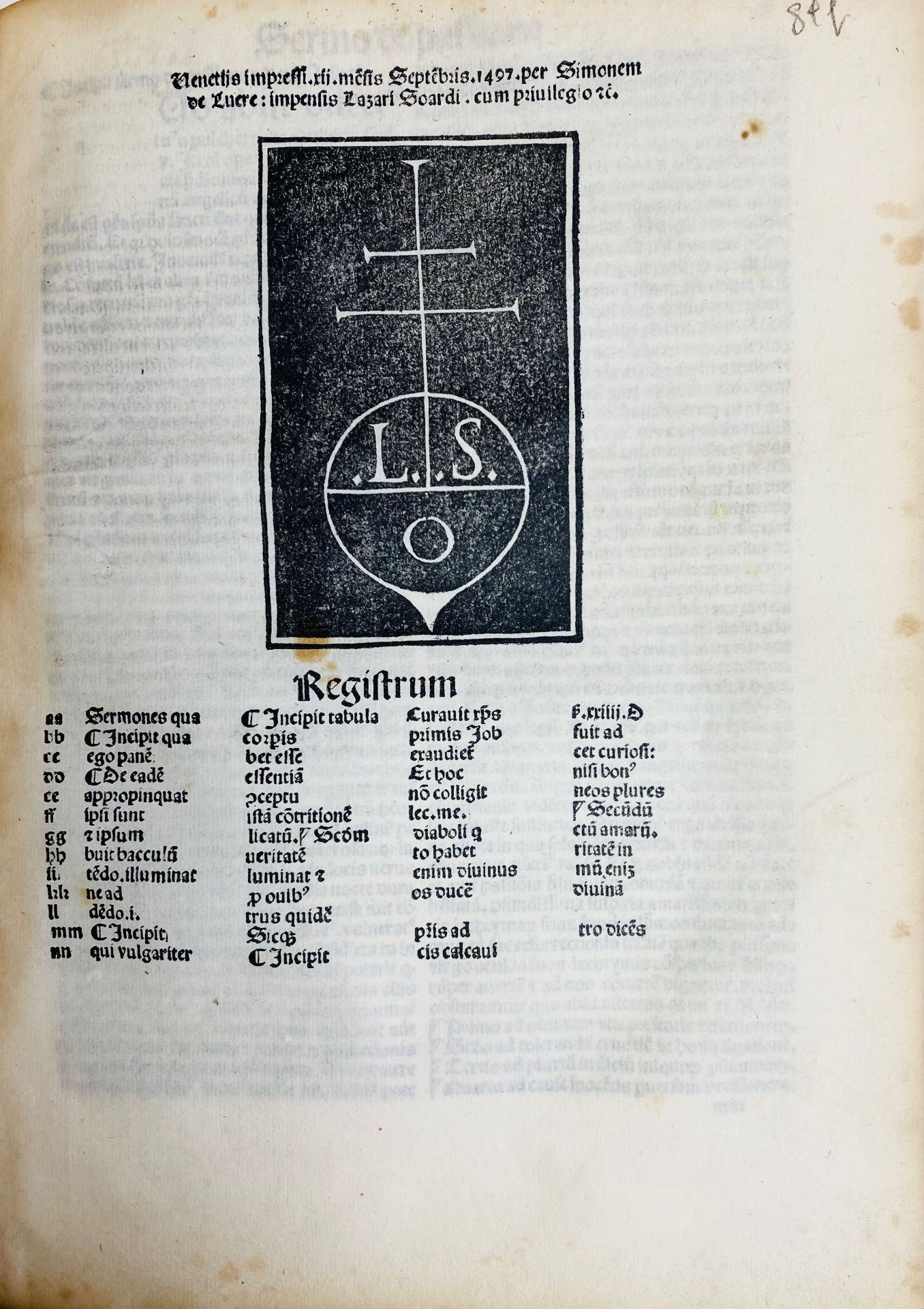 VORAGINE, J. de. Sermones quadragesimales fratris. (=vol. 3). Venice, Simon de Luere - Image 2 of 4