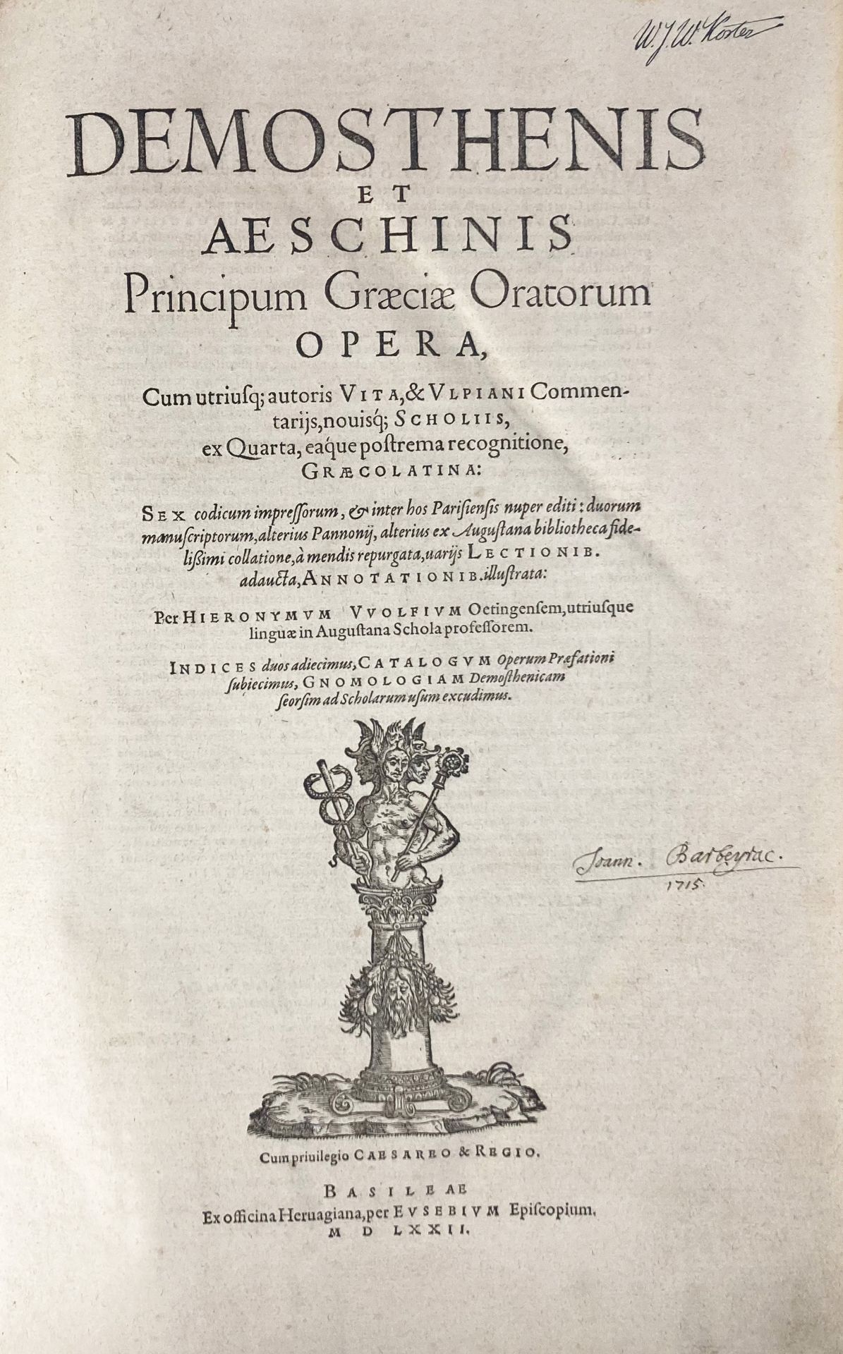 DEMOSTHENES & AESCHINES. Principum Græciæ oratorum opera, cum utriusque autoris vita & Ulpiani comme - Image 2 of 2